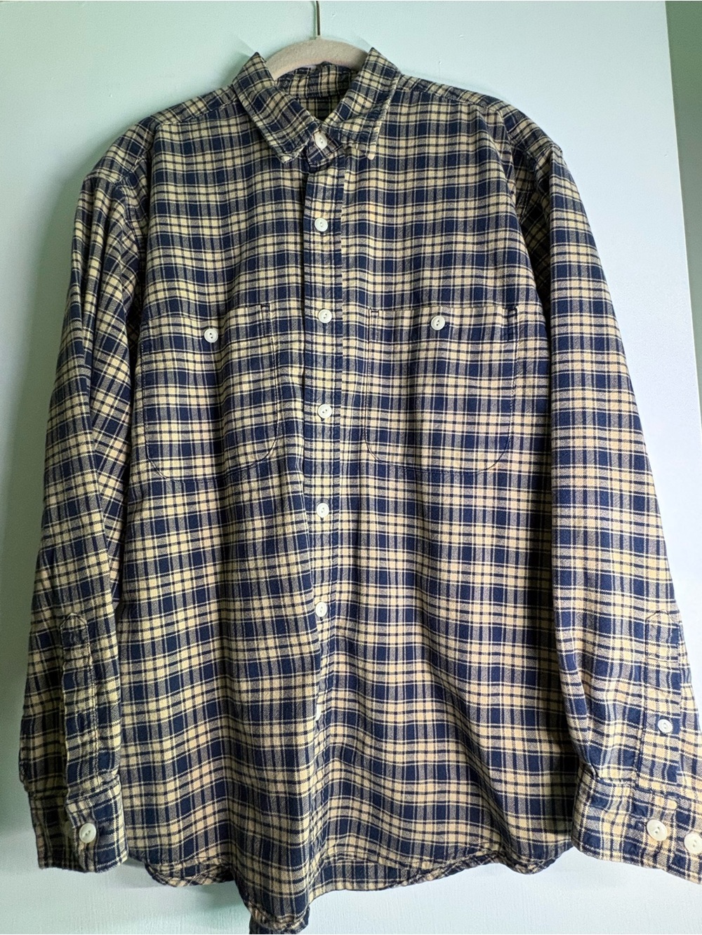 Eddie Bauer Navy and Beige Plaid Button-Down Shirt